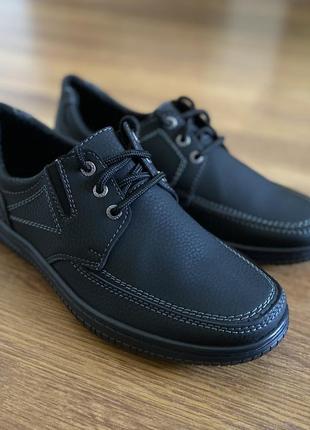 Мужские нубуковые туфли черные прошитые с круглым носком на шнурках (код 2343)3 фото