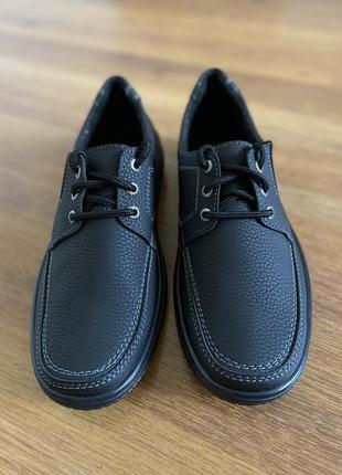 Мужские нубуковые туфли черные прошитые с круглым носком на шнурках (код 2343)7 фото