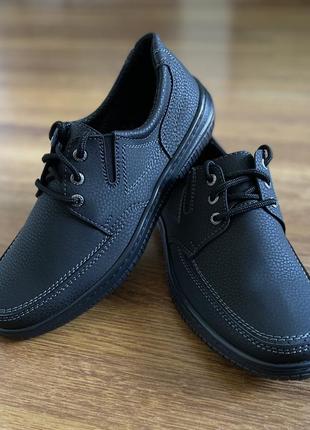 Мужские нубуковые туфли черные прошитые с круглым носком на шнурках (код 2343)5 фото