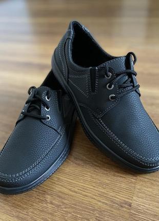 Мужские нубуковые туфли черные прошитые с круглым носком на шнурках (код 2343)6 фото