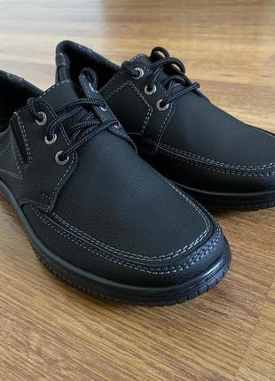 Мужские нубуковые туфли черные прошитые с круглым носком на шнурках (код 2343)8 фото