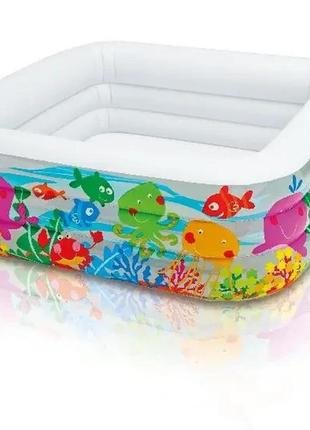 Басейн intex дитячий "акваріум" з надувним дном 159*159*50см для відпочинку та купання1 фото