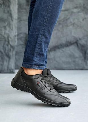 Мужские кроссовки повседневные кожаные весна/осень черные4 фото