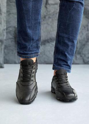 Мужские кроссовки повседневные кожаные весна/осень черные5 фото