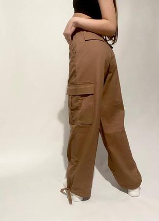 Дитячі штани карго мокко штани підліткові широкі з кишенями для дівчинки