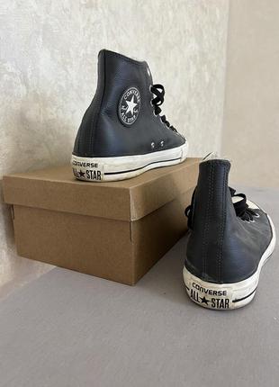 Оригинальные кеды унисекс converse all star черные высокие с подкладкой кожа4 фото