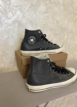 Оригинальные кеды унисекс converse all star черные высокие с подкладкой кожа2 фото