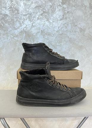 Зимние кеды кроссовки ботинки roberto cavalli италия с мехом меховые мужские коричневые