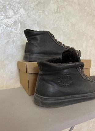 Зимние кеды кроссовки ботинки roberto cavalli италия с мехом меховые мужские коричневые2 фото