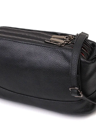 Сумка шкіряна через плече жіноча 3 відділення чорна