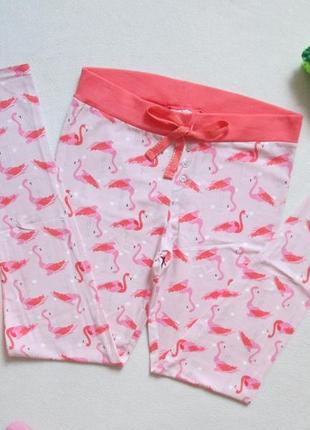 Суперовые хлопковые стрейчевые домашние штаны лосины принт фламинго primark.2 фото