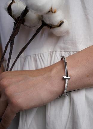 Стильний срібний жіночий браслет на застібці з камінням tiffany, тіфані 925 проба10 фото