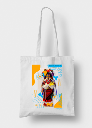 Эко-сумка, шоппер, с этническим принтом "лялька-мотанка. мотанка. motanka doll. украин.68aine4 фото