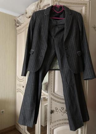 Шерстяной брючный костюм пиджак брюки и блузка топ, натуральная шерсть шёлк, шелк,2 фото
