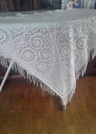 Треугольный хлопковый ажурный молочного цвета палантин косынка шарф шаль с кистями англия