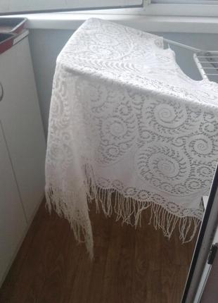 Треугольный хлопковый ажурный молочного цвета палантин косынка шарф шаль с кистями англия