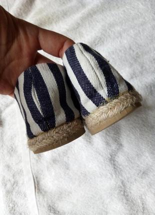 Балетки мокасины туфли текстиль коттон синие  белые полоска8 фото