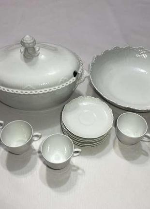 Набор посуды royal copenhagen, denmark, фарфор, супник, салатница, чашки, блюдца, идеальное!1 фото