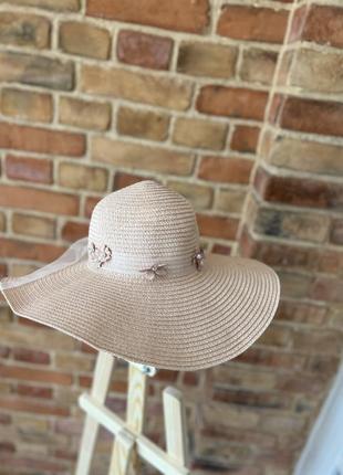 Летняя шляпа бежевая женская соломенная3 фото
