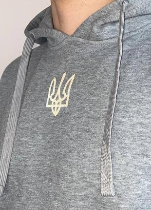 Худи рефлекторное с вышивкой герб украины (размер s), мужская толстовка тризуб, кофта серого цвета с капюшоном3 фото