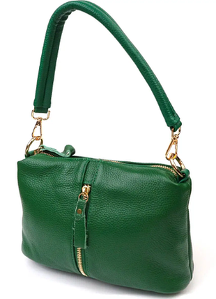 Зелена шкіряна сумка на плече через плече