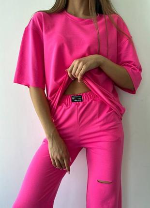 Костюм 2в1🔥 футболка + брюки с разрезом barbie цвет и разные цвета 🩷2 фото