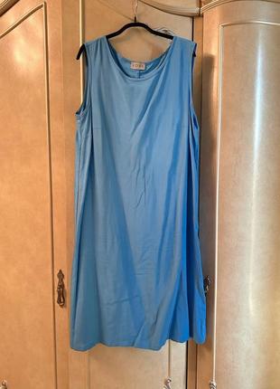 Голубое льняное платье