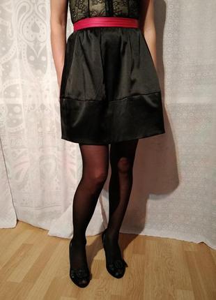 Нарядная атласная черная юбка, рост 1605 фото