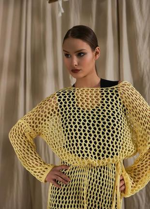 Довга ажурна жіноча туніка-сітка, в'язана гачком літня сукня-туніка, ефектна бавовняна...