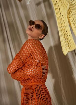 Довга ажурна жіноча туніка-сітка, в'язана гачком літня сукня-туніка, ефектна бавовняна...