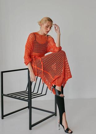 Довга ажурна жіноча туніка-сітка, в'язана гачком літня сукня-туніка, ефектна бавовняна...