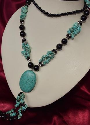 Длинное колье из говлита и агата "татьяна"