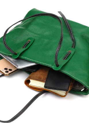 Сумка большая зеленая кожаная на плечо сумка шоппер shopper5 фото