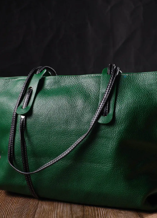 Сумка большая зеленая кожаная на плечо сумка шоппер shopper2 фото