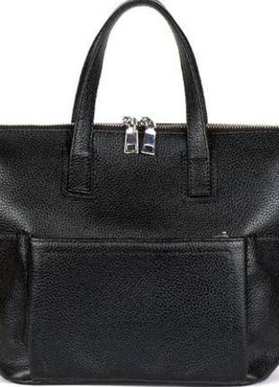 Стильна сумочка з натуральної шкіри чорного кольору з передньою кишенею2 фото