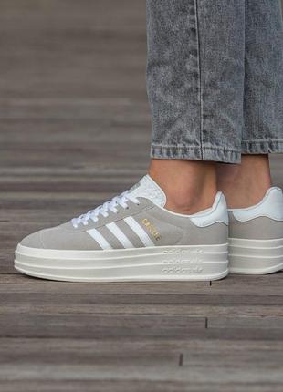 Женские кроссовки adidas gazelle bold platform grey white 36-37-38-39-40