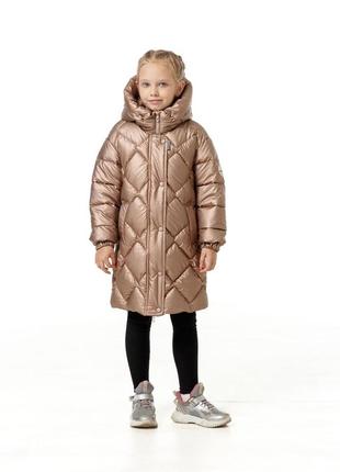 Пуховик зимовий на екопусі для маленької дівчинки дитячий куртка зимова пальто melissa капучино nestta на зиму