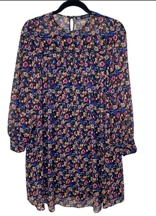 Платье zara цветочный принт длинный рукав бохо стиль