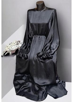 Длинное черное платье вечернее платье с объемным рукавом zara4 фото