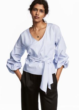 Блуза із заходом у смужку й об'ємними рукавами h&m, р.36 (s)