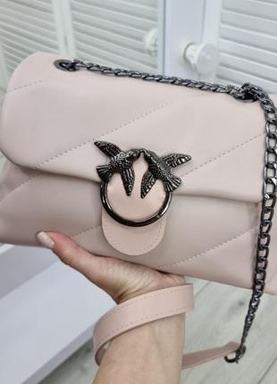 Сумка через плече молодіжна пінко пташки сумочка кроссбоді клатч каркасний пудрова сумка