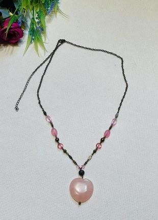 Винтажное украшение кулон 💕на цепочке розовый кварц сша