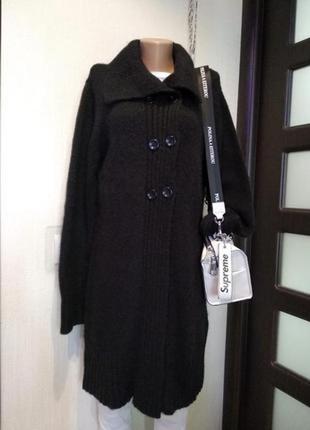 Отличный теплый стильный кардиган кофта пальто вязаный черный3 фото