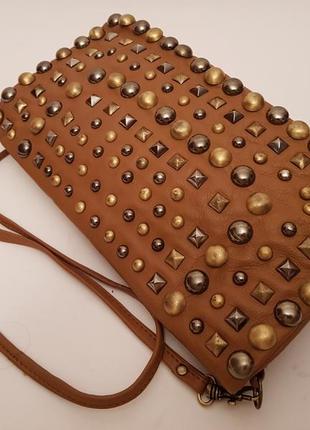 Topshop! суперстильная интересная кожаная сумка crossbody металл декор     🦋🌹3 фото