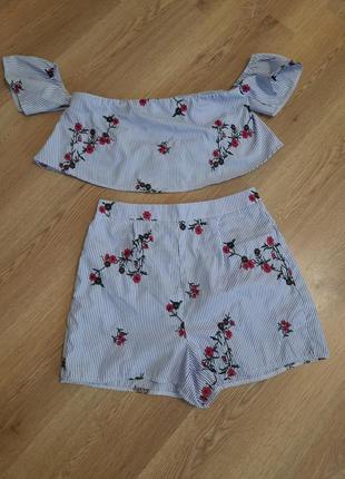 Коттоновый костюм топ + шорты