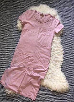 Длинное макси платье в пол домашнее ночнушка для сна платье-футболка пижамное