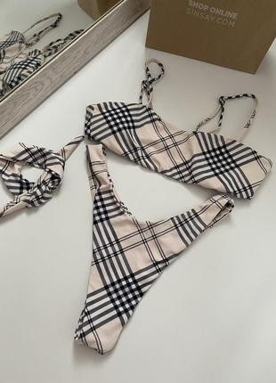 Купальник под burberry, высокая посадка