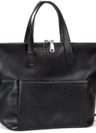 Стильна сумочка з натуральної шкіри чорного кольору з передньою кишенею1 фото