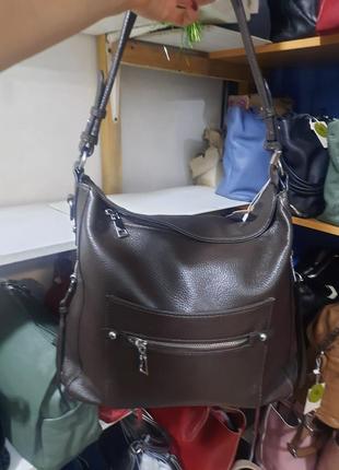 Качественная кожаная сумка темно-коричневая3 фото