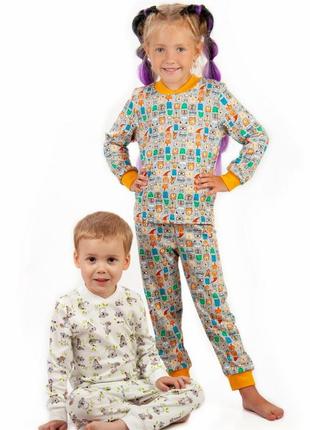 Легка бавовняна піжама дитяча з слоником, зеброю, хлопковая яркая пижама детская3 фото